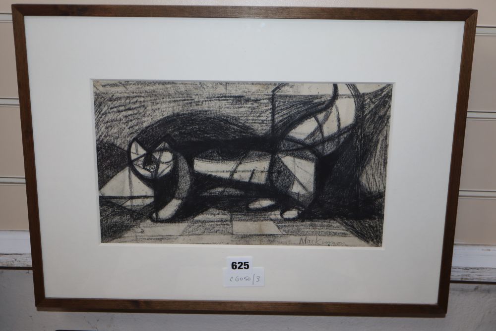 § Hugh Mackinnon (1925-), black and white drawing, Untitled c.1950, labels verso for Gimpel Fils and Bonhams, signed in pencil, 21 x 35